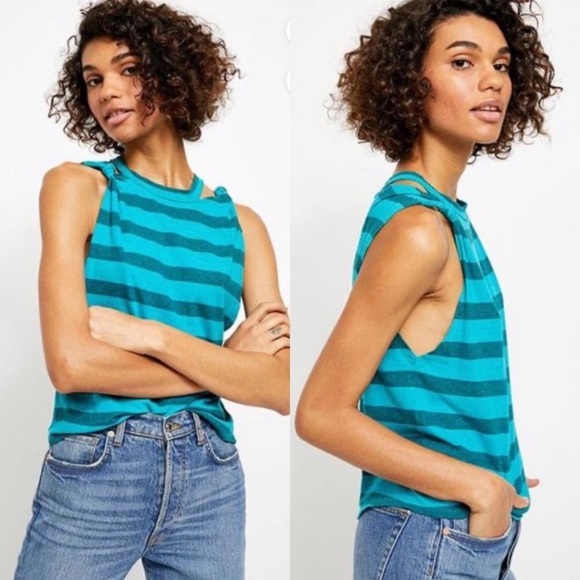 NEW Free People Twist Stripe Tank Distressed Top L - Picture 2 of 9
